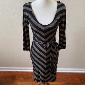 black + metallic gold striped dress